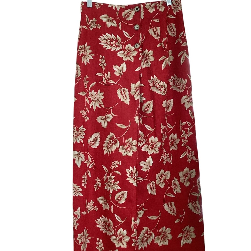 Stonebridge Petites Red Floral Linen Blend Wrap Skirt Vintage Size 8 19-433-DA